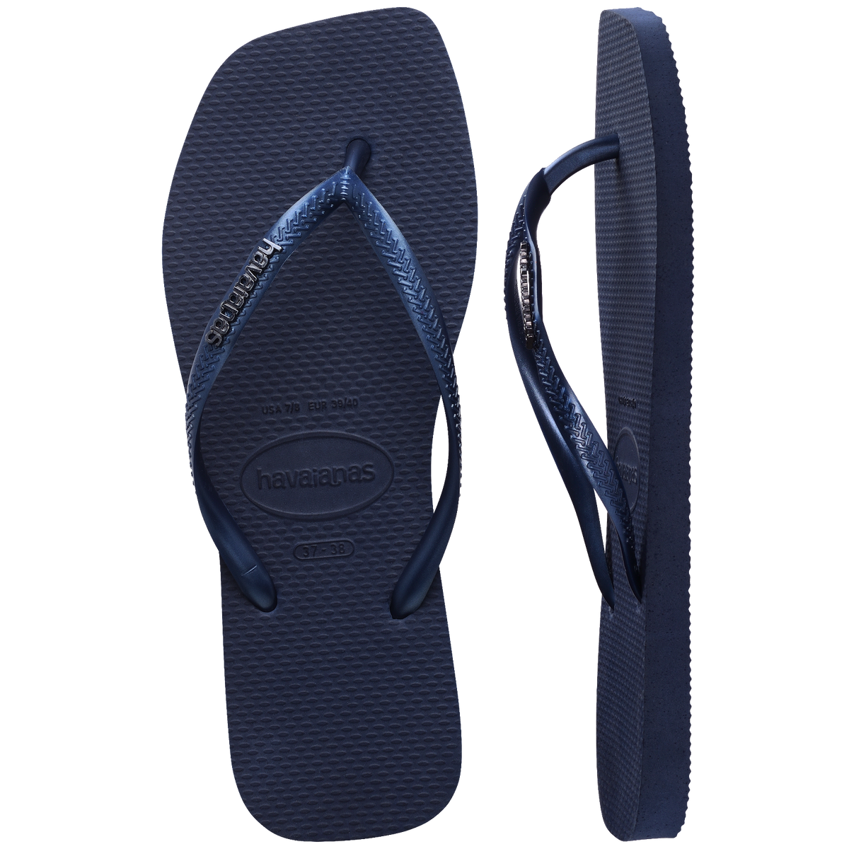 Slim Square Logo Metallic Flip Flops